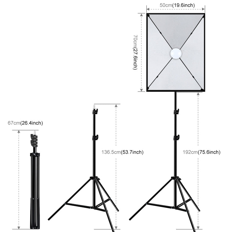 PULUZ Softbox Lighting Kit 2 ชิ้น 50x70 เซนติเมตร Professional Photo Studio การถ่ายภาพอุปกรณ์แสง 2 x E27 ซ็อกเก็ตหลอดไฟชุดถ่ายภาพ, 2 PCS Single Bulb EU Plug, 2 PCS Single Bulb US Plug