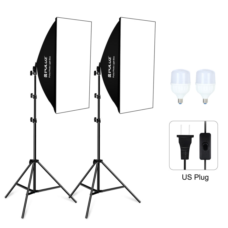 PULUZ Softbox Lighting Kit 2 ชิ้น 50x70 เซนติเมตร Professional Photo Studio การถ่ายภาพอุปกรณ์แสง 2 x E27 ซ็อกเก็ตหลอดไฟชุดถ่ายภาพ, 2 PCS Single Bulb EU Plug, 2 PCS Single Bulb US Plug
