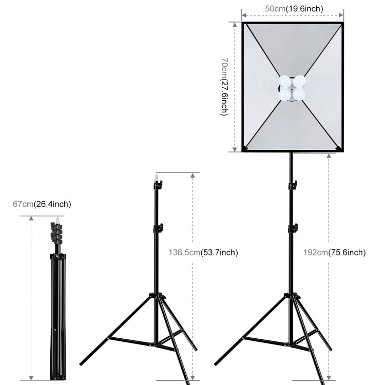 PULUZ Softbox Lighting Kit 2 ชิ้น 50x70 เซนติเมตรสตูดิโอถ่ายมืออาชีพอุปกรณ์แสงการถ่ายภาพที่มี 8 x E27 20 วัตต์ E27 ซ็อกเก็ตหลอดไฟชุดไฟถ่ายภาพสำหรับการถ่ายทำถ่ายภาพบุคคล / การถ่ายภาพโฆษณาแฟชั่น, 2 PCS 4 x Bulb Kit EU Plug, 2 PCS 4 x Bulb Kit US Plug