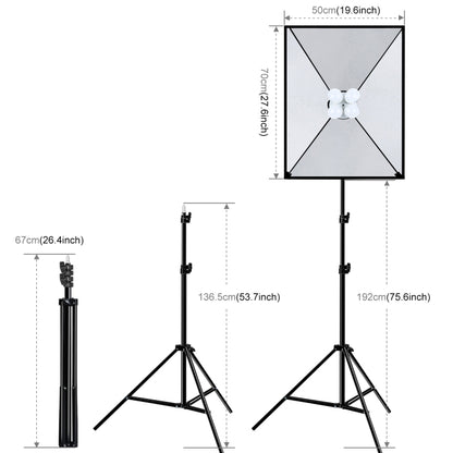 PULUZ Softbox Lighting Kit 2 ชิ้น 50x70 เซนติเมตรสตูดิโอถ่ายมืออาชีพอุปกรณ์แสงการถ่ายภาพที่มี 8 x E27 20 วัตต์ E27 ซ็อกเก็ตหลอดไฟชุดไฟถ่ายภาพสำหรับการถ่ายทำถ่ายภาพบุคคล / การถ่ายภาพโฆษณาแฟชั่น, 2 PCS 4 x Bulb Kit EU Plug, 2 PCS 4 x Bulb Kit US Plug