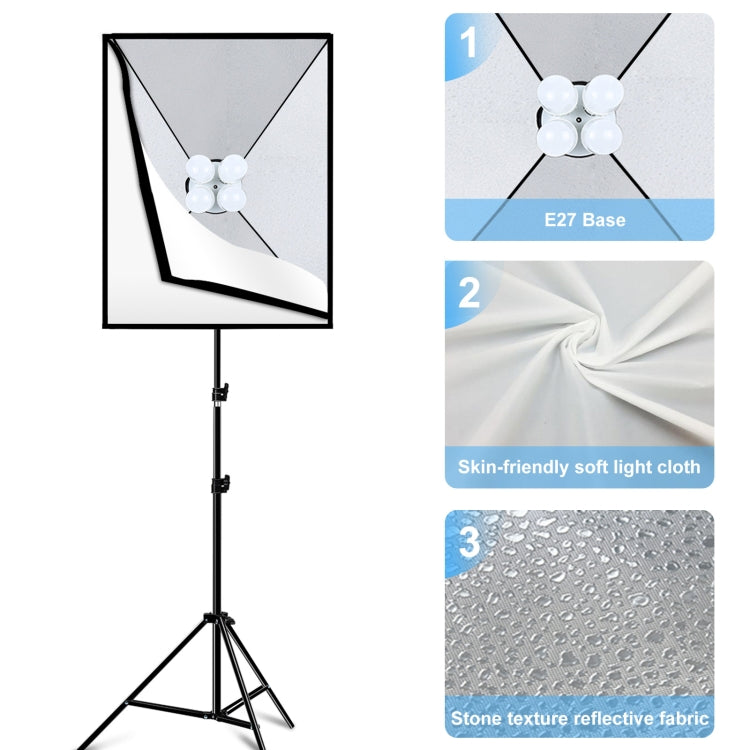 PULUZ Softbox Lighting Kit 2 ชิ้น 50x70 เซนติเมตรสตูดิโอถ่ายมืออาชีพอุปกรณ์แสงการถ่ายภาพที่มี 8 x E27 20 วัตต์ E27 ซ็อกเก็ตหลอดไฟชุดไฟถ่ายภาพสำหรับการถ่ายทำถ่ายภาพบุคคล / การถ่ายภาพโฆษณาแฟชั่น, 2 PCS 4 x Bulb Kit EU Plug, 2 PCS 4 x Bulb Kit US Plug