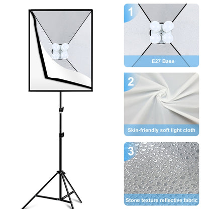PULUZ Softbox Lighting Kit 2 ชิ้น 50x70 เซนติเมตรสตูดิโอถ่ายมืออาชีพอุปกรณ์แสงการถ่ายภาพที่มี 8 x E27 20 วัตต์ E27 ซ็อกเก็ตหลอดไฟชุดไฟถ่ายภาพสำหรับการถ่ายทำถ่ายภาพบุคคล / การถ่ายภาพโฆษณาแฟชั่น, 2 PCS 4 x Bulb Kit EU Plug, 2 PCS 4 x Bulb Kit US Plug