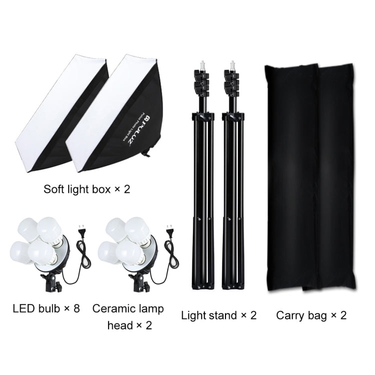 PULUZ Softbox Lighting Kit 2 ชิ้น 50x70 เซนติเมตรสตูดิโอถ่ายมืออาชีพอุปกรณ์แสงการถ่ายภาพที่มี 8 x E27 20 วัตต์ E27 ซ็อกเก็ตหลอดไฟชุดไฟถ่ายภาพสำหรับการถ่ายทำถ่ายภาพบุคคล / การถ่ายภาพโฆษณาแฟชั่น, 2 PCS 4 x Bulb Kit EU Plug, 2 PCS 4 x Bulb Kit US Plug
