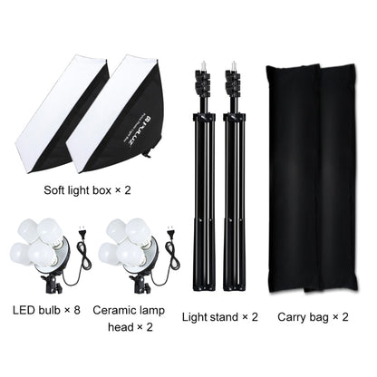 PULUZ Softbox Lighting Kit 2 ชิ้น 50x70 เซนติเมตรสตูดิโอถ่ายมืออาชีพอุปกรณ์แสงการถ่ายภาพที่มี 8 x E27 20 วัตต์ E27 ซ็อกเก็ตหลอดไฟชุดไฟถ่ายภาพสำหรับการถ่ายทำถ่ายภาพบุคคล / การถ่ายภาพโฆษณาแฟชั่น, 2 PCS 4 x Bulb Kit EU Plug, 2 PCS 4 x Bulb Kit US Plug