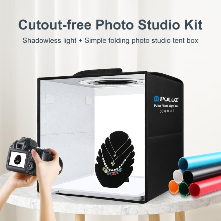 PULUZ 30 ซม.พับแหวนแสงภาพสตูดิโอถ่ายภาพเต็นท์กล่อง Shadowless Light PANEL, 30cm Box + Shadowless Light