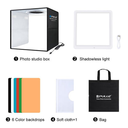 PULUZ 30 ซม.พับแหวนแสงภาพสตูดิโอถ่ายภาพเต็นท์กล่อง Shadowless Light PANEL, 30cm Box + Shadowless Light