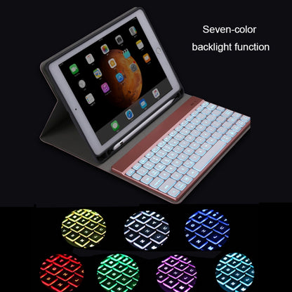 คีย์บอร์ด Bluetooth แบบถอดได้ 508A + เคสแท็บเล็ตหนังพลิกแนวนอนพร้อมตัวยึดและไฟแบ็คไลท์สีสันสดใสสำหรับ iPad Pro 9.7 นิ้ว, iPad Air, iPad Air 2, iPad 9.7 นิ้ว (2017), iPad 9.7 นิ้ว (2018), 508A Champagne Gold, 508A Blue