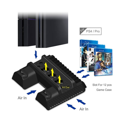 DOBE TP4-882 คอนโซลเกม 3 ใน 1 พัดลมระบายความร้อน + ช่องใส่เกม + แท่นชาร์จคอนโทรลเลอร์เกมสำหรับ Sony PS4 / PS4 Pro / PS4 Slim, For PS4 / PS4 Pro / PS4 Slim