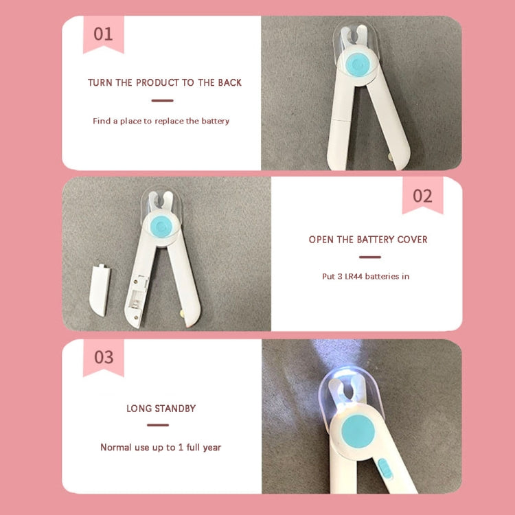 กรรไกรตัดเล็บไฟ LED สำหรับแมวและสุนัข, Pink, Blue