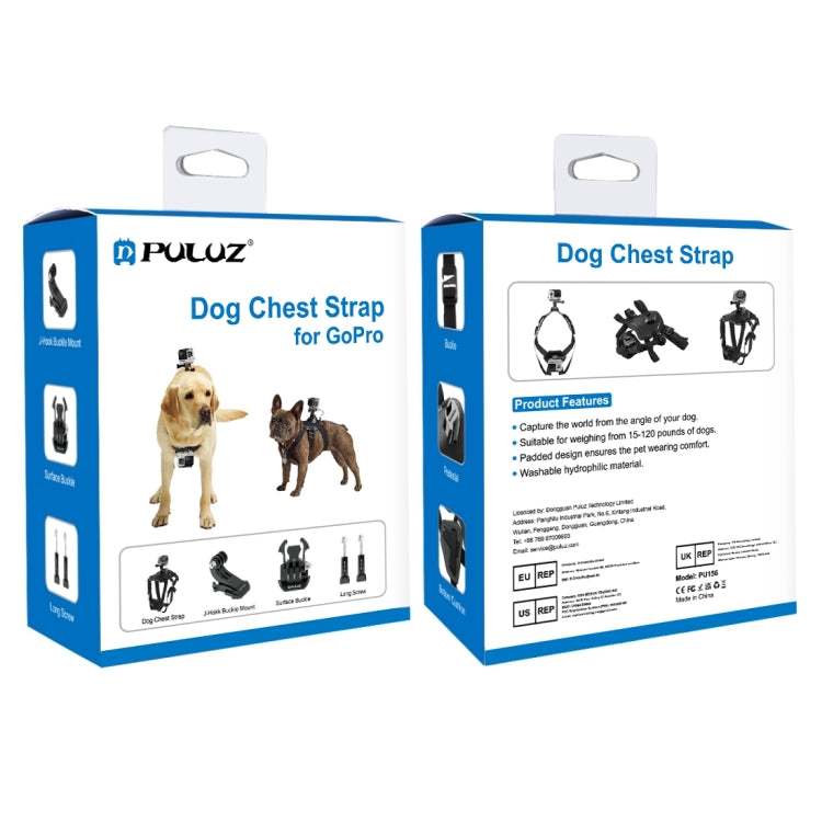 PULUZ Hound Dog Fetch Harness สายรัดหน้าอกปรับได้สำหรับ GoPro Hero11 Black / HERO10 Black / HERO9 Black / HERO8 Black / HERO7 / 6/5/5 เซสชัน / 4 เซสชัน / 4/3+ / 3/2/1, Insta360 ONE R,DJI Osmo Action และกล้องแอคชั่นอื่นๆ, Dog Chest Strap