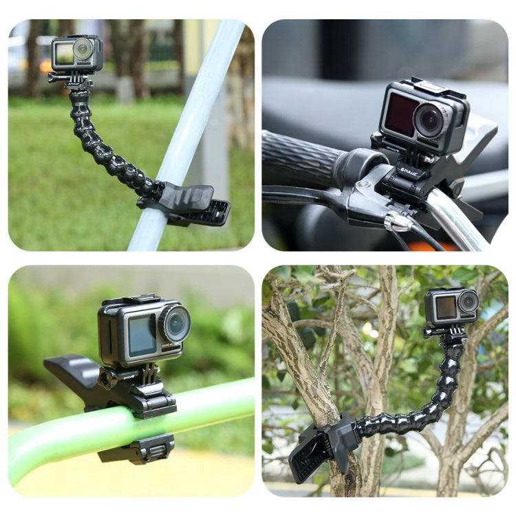 PULUZ แอคชั่นกล้องกีฬา Jaws Flex Clamp Mount สำหรับ GoPro Hero11 Black / HERO10 Black / 9 Black / 8 Black / 7/6/5/5 เซสชัน / 4 เซสชัน / 4/3+ / 3/2/1, DJI Osmo Action และอื่น ๆกล้องแอ็คชั่น, Jaws Mount