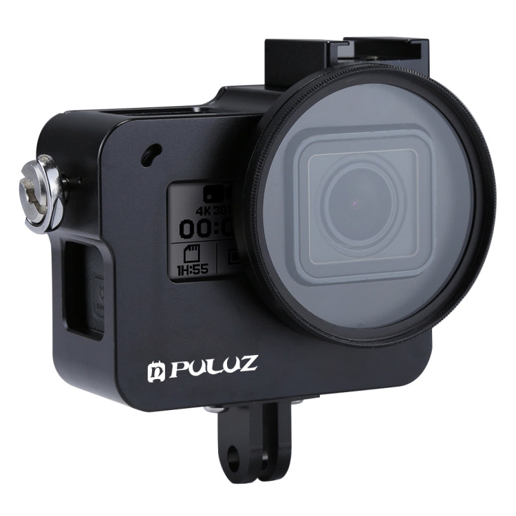 PULUZ ตัวเรือนเชลล์ CNC อลูมิเนียมอัลลอยด์กรงป้องกันพร้อมกรอบประกันและเลนส์ UV 52 มม. สำหรับ GoPro HERO (2018) / 7 สีดำ / 6/5, For HERO6 /5 Pull Frame, For HERO5 Pull Frame