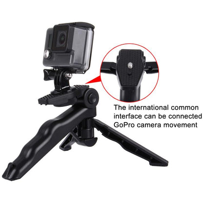 PULUZ Grip ขาตั้งกล้องแบบพับได้พร้อมอะแดปเตอร์และสกรูสำหรับ GoPro Hero11 Black / HERO10 Black / HERO9 Black / HERO8 Black / HERO7 / 6/5/5 เซสชัน / 4 เซสชัน / 4/3+ / 3/2/1, Xiaoyi และการกระทำอื่น ๆกล้องรับน้ำหนักสูงสุด: 2กก, Load Max: 2kg