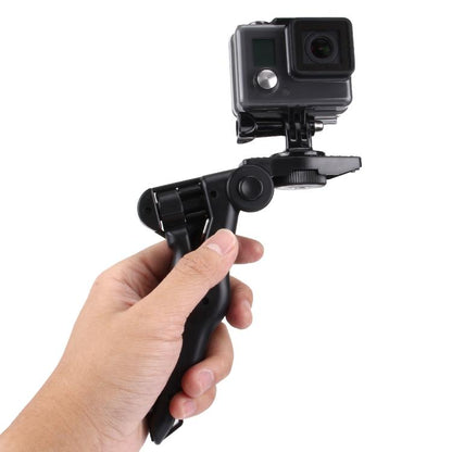 PULUZ Grip ขาตั้งกล้องแบบพับได้พร้อมอะแดปเตอร์และสกรูสำหรับ GoPro Hero11 Black / HERO10 Black / HERO9 Black / HERO8 Black / HERO7 / 6/5/5 เซสชัน / 4 เซสชัน / 4/3+ / 3/2/1, Xiaoyi และการกระทำอื่น ๆกล้องรับน้ำหนักสูงสุด: 2กก, Load Max: 2kg