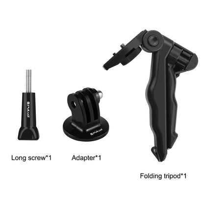 PULUZ Grip ขาตั้งกล้องแบบพับได้พร้อมอะแดปเตอร์และสกรูสำหรับ GoPro Hero11 Black / HERO10 Black / HERO9 Black / HERO8 Black / HERO7 / 6/5/5 เซสชัน / 4 เซสชัน / 4/3+ / 3/2/1, Xiaoyi และการกระทำอื่น ๆกล้องรับน้ำหนักสูงสุด: 2กก, Load Max: 2kg