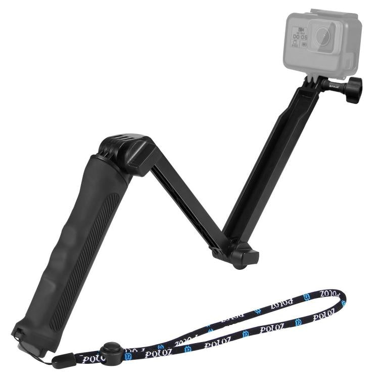 PULUZ 3-Way Grip ขาตั้งกล้องแบบพับได้ Selfiestick Monopod สำหรับ GoPro, Insta360 ONE R, DJI Osmo Action และกล้องแอ็คชั่นอื่น ๆ ความยาว: 20-58 ซม., Length: 20-58cm