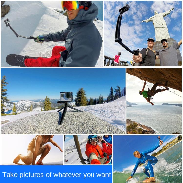 PULUZ 3-Way Grip ขาตั้งกล้องแบบพับได้ Selfiestick Monopod สำหรับ GoPro, Insta360 ONE R, DJI Osmo Action และกล้องแอ็คชั่นอื่น ๆ ความยาว: 20-58 ซม., Length: 20-58cm