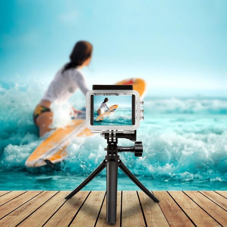 PULUZ 3-Way Grip ขาตั้งกล้องแบบพับได้ Selfiestick Monopod สำหรับ GoPro, Insta360 ONE R, DJI Osmo Action และกล้องแอ็คชั่นอื่น ๆ ความยาว: 20-58 ซม., Length: 20-58cm