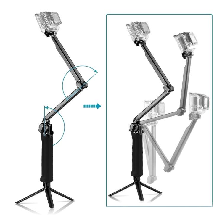 PULUZ 3-Way Grip ขาตั้งกล้องแบบพับได้ Selfiestick Monopod สำหรับ GoPro, Insta360 ONE R, DJI Osmo Action และกล้องแอ็คชั่นอื่น ๆ ความยาว: 20-58 ซม., Length: 20-58cm