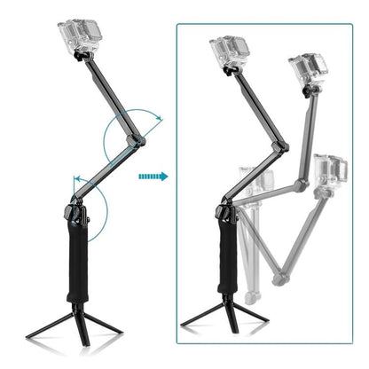 PULUZ 3-Way Grip ขาตั้งกล้องแบบพับได้ Selfiestick Monopod สำหรับ GoPro, Insta360 ONE R, DJI Osmo Action และกล้องแอ็คชั่นอื่น ๆ ความยาว: 20-58 ซม., Length: 20-58cm