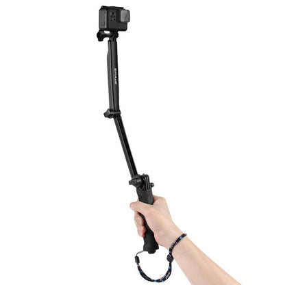 PULUZ 3-Way Grip ขาตั้งกล้องแบบพับได้ Selfiestick Monopod สำหรับ GoPro, Insta360 ONE R, DJI Osmo Action และกล้องแอ็คชั่นอื่น ๆ ความยาว: 20-58 ซม., Length: 20-58cm