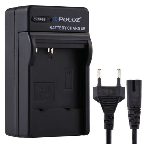 เครื่องชาร์จแบตเตอรี่แบบเสียบ PULUZ EU พร้อมสายเคเบิลสำหรับแบตเตอรี่ CASIO CNP40, CNP40 EU Plug