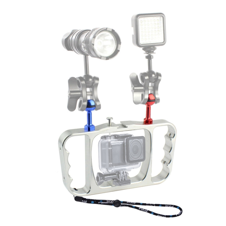 PULUZ Dual มือถือดำน้ำ Light Arm CNC อลูมิเนียม Mount พร้อมเชือกเส้นเล็กสำหรับ GoPro Hero11 Black / HERO10 Black / HERO9 Black / HERO8 / HERO7 / 6/5/5 เซสชัน / 4 เซสชัน / 4/3 + / 3/2/1, Insta360 ONE R, DJI Osmo Action และกล้องแอคชั่นอื่นๆ              ...