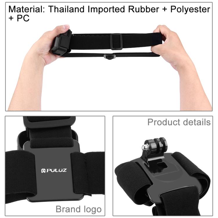 PULUZ สายรัดศีรษะแบบยืดหยุ่นสำหรับ GoPro, Insta360 ONE R, DJI Osmo Action และกล้องแอ็คชั่นอื่น ๆ, Head Strap