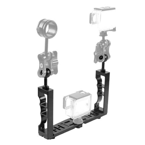 PULUZ ปรับการดำน้ำแบบ Dual มือถือ CNC อลูมิเนียมที่วางแขนโคมไฟสำหรับ GoPro Hero11 สีดำ / HERO10 สีดำ / HERO9 สีดำ / HERO8 / HERO7 / 6/5/5 เซสชัน / 4 เซสชัน / 4/3 + / 3/2/1, Insta360 ONER, DJI Osmo Action และกล้องแอคชั่นอื่นๆ, Dual Hand-held Arm Holder