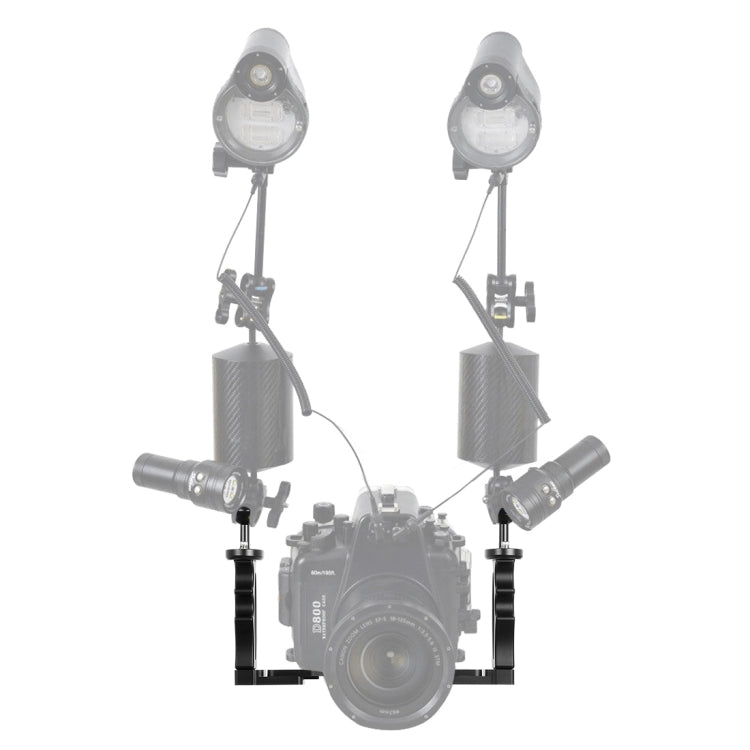 PULUZ ปรับการดำน้ำแบบ Dual มือถือ CNC อลูมิเนียมที่วางแขนโคมไฟสำหรับ GoPro Hero11 สีดำ / HERO10 สีดำ / HERO9 สีดำ / HERO8 / HERO7 / 6/5/5 เซสชัน / 4 เซสชัน / 4/3 + / 3/2/1, Insta360 ONER, DJI Osmo Action และกล้องแอคชั่นอื่นๆ, Dual Hand-held Arm Holder