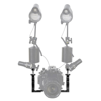 PULUZ ปรับการดำน้ำแบบ Dual มือถือ CNC อลูมิเนียมที่วางแขนโคมไฟสำหรับ GoPro Hero11 สีดำ / HERO10 สีดำ / HERO9 สีดำ / HERO8 / HERO7 / 6/5/5 เซสชัน / 4 เซสชัน / 4/3 + / 3/2/1, Insta360 ONER, DJI Osmo Action และกล้องแอคชั่นอื่นๆ, Dual Hand-held Arm Holder