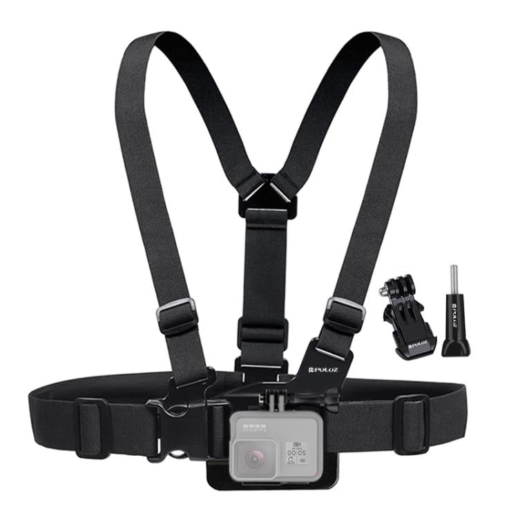 PULUZ เข็มขัดเมาท์ตัวปรับได้สายรัดหน้าอกพร้อม J Hook Mount และสกรูยาวสำหรับ GoPro Hero11 Black / HERO10 Black / HERO9 Black / HERO8 Black / HERO7 / 6/5/5 เซสชัน / 4 เซสชัน / 4/3+ / 3/2/1, Insta360 ONE R, DJI Osmo Action และกล้องแอคชั่นอื่นๆ, Chest Strap