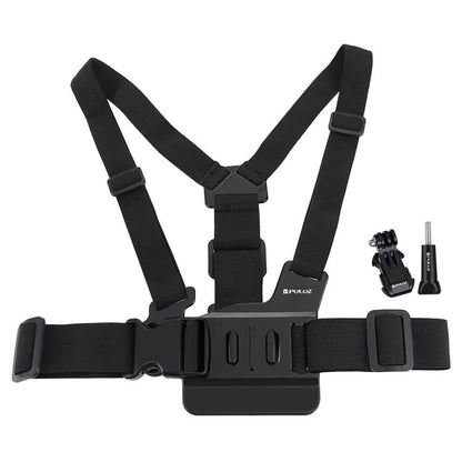 PULUZ เข็มขัดเมาท์ตัวปรับได้สายรัดหน้าอกพร้อม J Hook Mount และสกรูยาวสำหรับ GoPro Hero11 Black / HERO10 Black / HERO9 Black / HERO8 Black / HERO7 / 6/5/5 เซสชัน / 4 เซสชัน / 4/3+ / 3/2/1, Insta360 ONE R, DJI Osmo Action และกล้องแอคชั่นอื่นๆ, Chest Strap