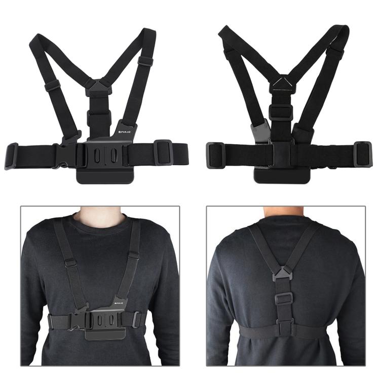 PULUZ เข็มขัดเมาท์ตัวปรับได้สายรัดหน้าอกพร้อม J Hook Mount และสกรูยาวสำหรับ GoPro Hero11 Black / HERO10 Black / HERO9 Black / HERO8 Black / HERO7 / 6/5/5 เซสชัน / 4 เซสชัน / 4/3+ / 3/2/1, Insta360 ONE R, DJI Osmo Action และกล้องแอคชั่นอื่นๆ, Chest Strap