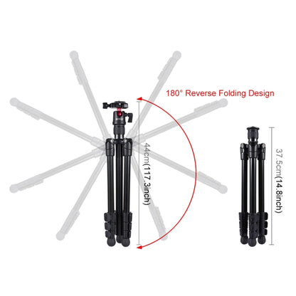 PULUZ ขาพับ 4 ส่วนขาตั้งกล้องโลหะพร้อมหัวบอล 360 องศาสำหรับกล้อง DSLR และกล้องดิจิตอลความสูงที่ปรับได้: 42-130 ซม., Adjustable Height: 42-130cm