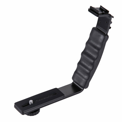 PULUZ L-Shape Bracket ที่ยึดมือถือแบบด้ามจับพร้อมที่ยึดรองเท้าเย็นสองด้านสำหรับแฟลชไฟวิดีโอ, กล้อง DSLR, Bracket