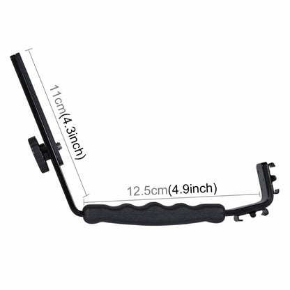 PULUZ L-Shape Bracket ที่ยึดมือถือแบบด้ามจับพร้อมที่ยึดรองเท้าเย็นสองด้านสำหรับแฟลชไฟวิดีโอ, กล้อง DSLR, Bracket