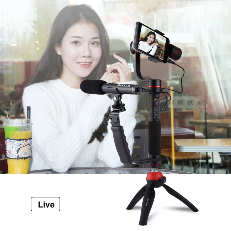 PULUZ L-Shape Bracket ที่ยึดมือถือแบบด้ามจับพร้อมที่ยึดรองเท้าเย็นสองด้านสำหรับแฟลชไฟวิดีโอ, กล้อง DSLR, Bracket