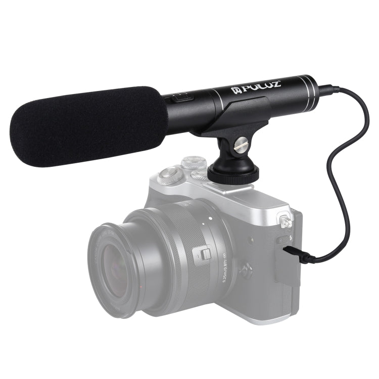PULUZ Professional Interview Condenser วิดีโอไมโครโฟน Shotgun พร้อมสายสัญญาณเสียง 3.5 มม. สำหรับกล้อง DSLR และ DV, Microphone