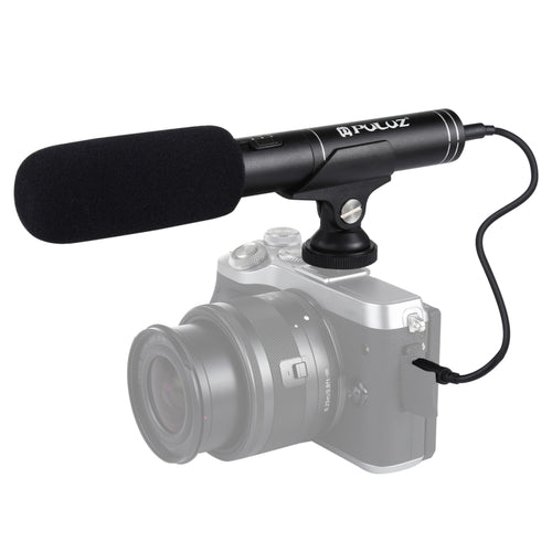 PULUZ Professional Interview Condenser วิดีโอไมโครโฟน Shotgun พร้อมสายสัญญาณเสียง 3.5 มม. สำหรับกล้อง DSLR และ DV, Microphone