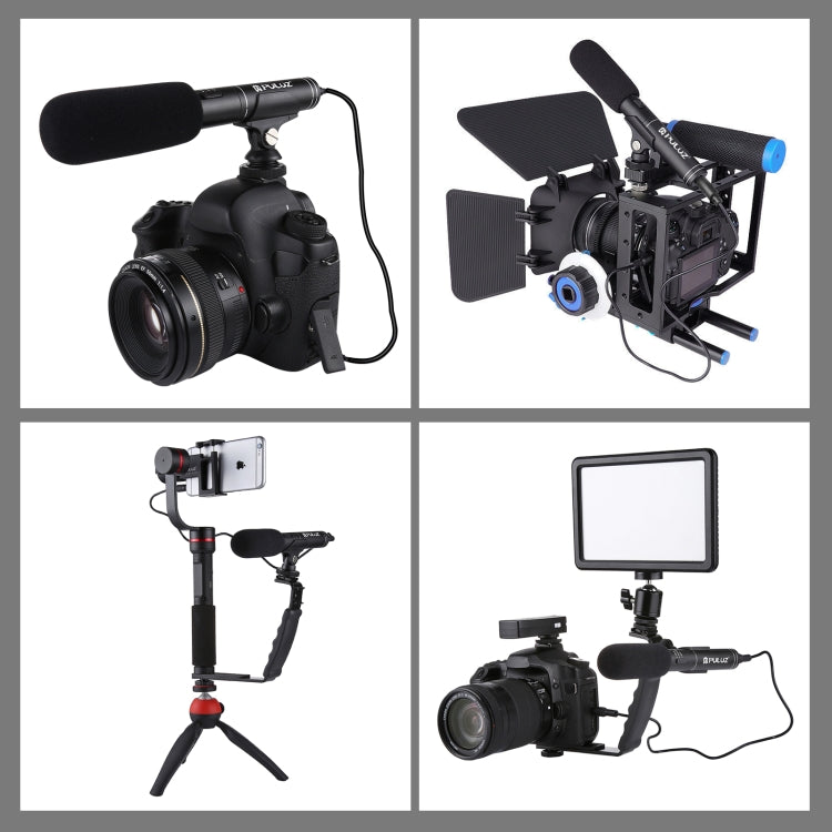 PULUZ Professional Interview Condenser วิดีโอไมโครโฟน Shotgun พร้อมสายสัญญาณเสียง 3.5 มม. สำหรับกล้อง DSLR และ DV, Microphone