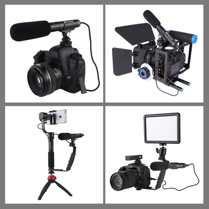 PULUZ Professional Interview Condenser วิดีโอไมโครโฟน Shotgun พร้อมสายสัญญาณเสียง 3.5 มม. สำหรับกล้อง DSLR และ DV, Microphone
