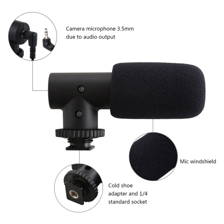 PULUZ 3.5 มม. บันทึกเสียงสเตอริโอ Vlogging ไมโครโฟนสัมภาษณ์มืออาชีพสำหรับกล้อง DSLR และ DV, สมาร์ทโฟน, Mini Microphone