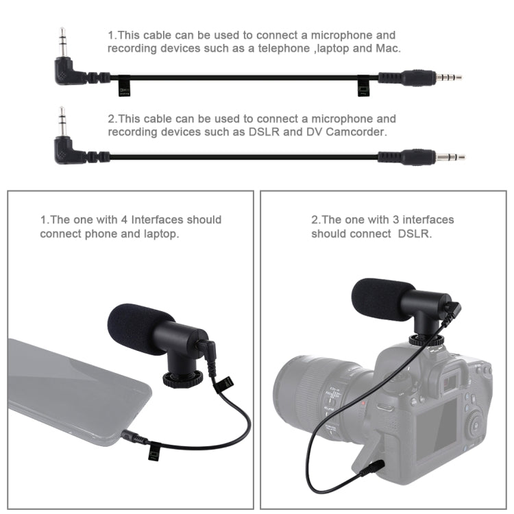 PULUZ 3.5 มม. บันทึกเสียงสเตอริโอ Vlogging ไมโครโฟนสัมภาษณ์มืออาชีพสำหรับกล้อง DSLR และ DV, สมาร์ทโฟน, Mini Microphone