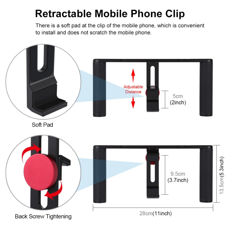 PULUZ Vlogging ถ่ายทอดสดสมาร์ทโฟนวิดีโอ Rig การสร้างภาพยนตร์บันทึกด้ามจับโคลงวงเล็บอลูมิเนียมสำหรับ iPhone, Galaxy, Huawei, Xiaomi, HTC, LG, Google และสมาร์ทโฟนอื่น ๆ, Aluminum Bracket