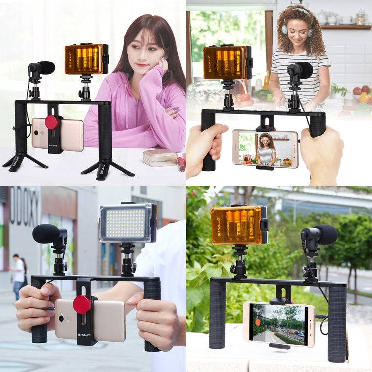 PULUZ Vlogging ถ่ายทอดสดสมาร์ทโฟนวิดีโอ Rig การสร้างภาพยนตร์บันทึกด้ามจับโคลงวงเล็บอลูมิเนียมสำหรับ iPhone, Galaxy, Huawei, Xiaomi, HTC, LG, Google และสมาร์ทโฟนอื่น ๆ, Aluminum Bracket