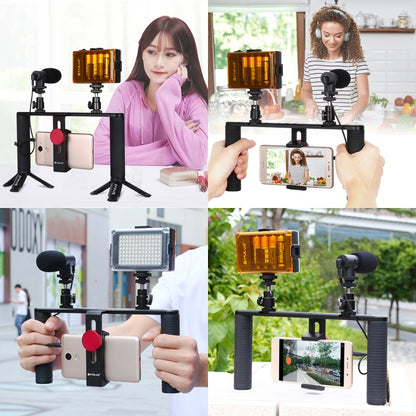 PULUZ Vlogging ถ่ายทอดสดสมาร์ทโฟนวิดีโอ Rig การสร้างภาพยนตร์บันทึกด้ามจับโคลงวงเล็บอลูมิเนียมสำหรับ iPhone, Galaxy, Huawei, Xiaomi, HTC, LG, Google และสมาร์ทโฟนอื่น ๆ, Aluminum Bracket