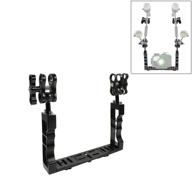 PULUZ Dual Handle Aluminium Tray Stabilizer พร้อม Dual Ball Aluminium Alloy Clamp สำหรับตัวเรือนกล้องใต้น้ำ, Dual Ball