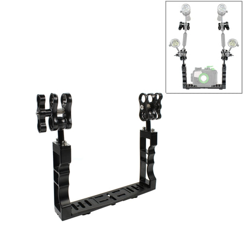 PULUZ Dual Handle Aluminium Tray Stabilizer พร้อม Dual Ball Aluminium Alloy Clamp สำหรับตัวเรือนกล้องใต้น้ำ, Dual Ball