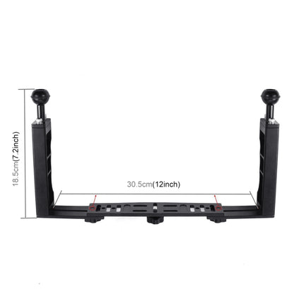 PULUZ Dual Handle Aluminium Tray Stabilizer พร้อม Dual Ball Aluminium Alloy Clamp สำหรับตัวเรือนกล้องใต้น้ำ, Dual Ball